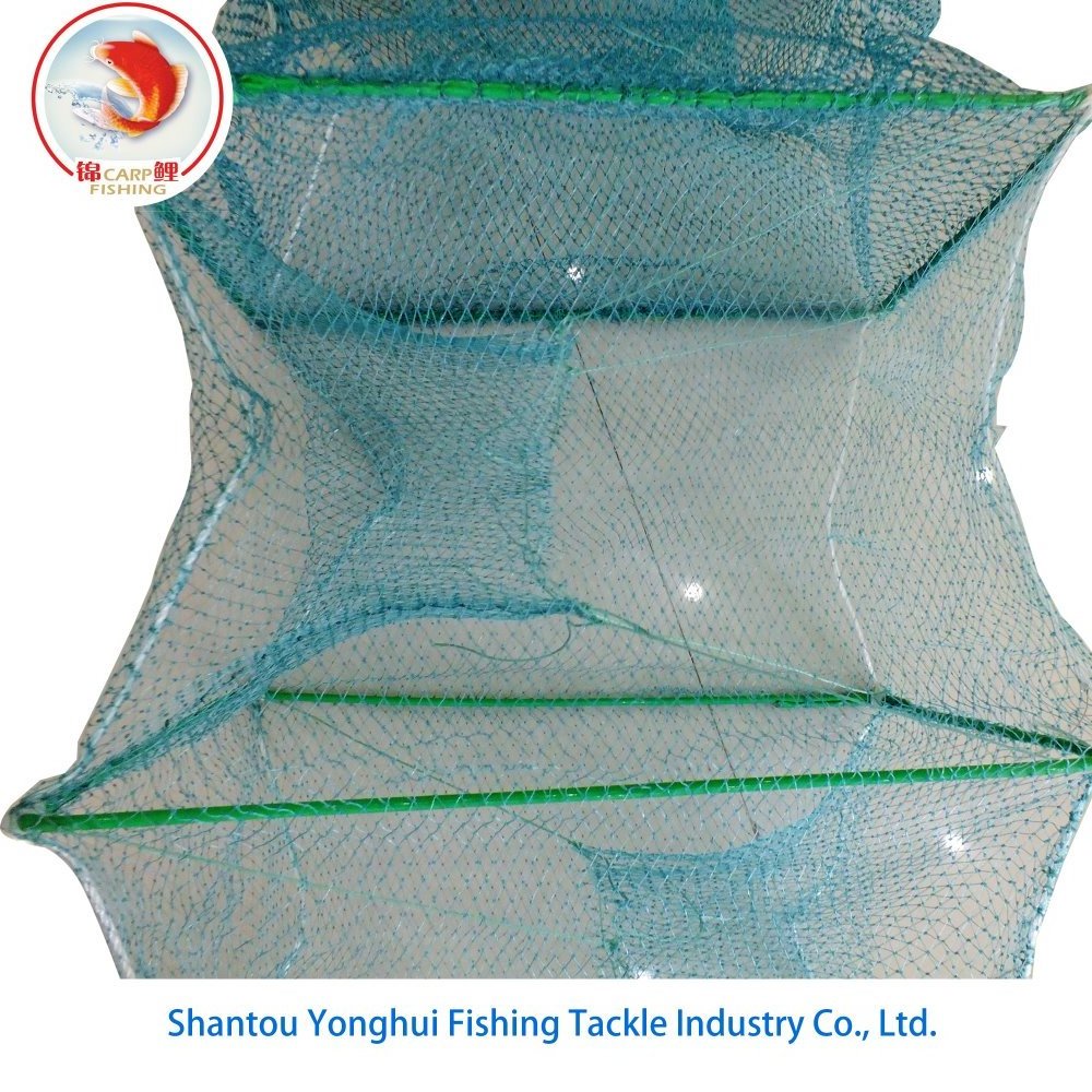 Hot Selling 380d/6ply Green Fish Trap Multifilament Hdpe Great Wall Fish Cage Collapsible Fish Cage