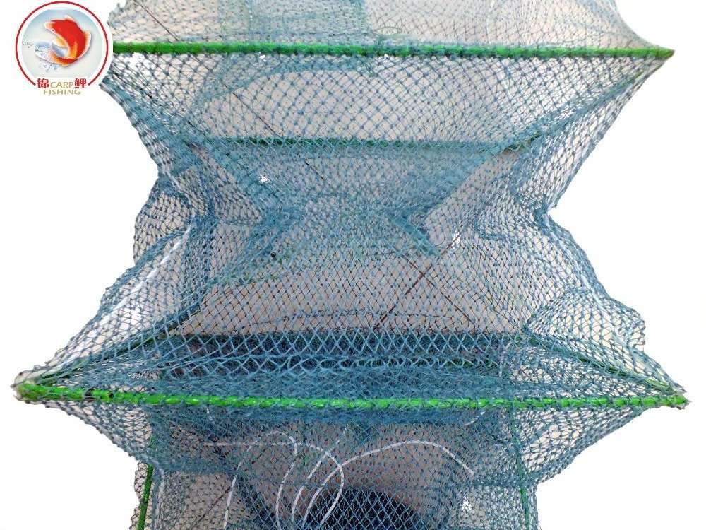 Hot Selling 380d/6ply Green Fish Trap Multifilament Hdpe Great Wall Fish Cage Collapsible Fish Cage