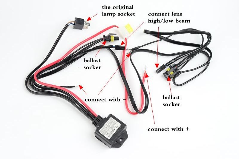 CQL Xenon HID Headlight Relay Wire Harness Controller for H4 Hi/lo 9007 Hi/Lo, H13 Hi/Lo bi-xenon projector lens high low beam