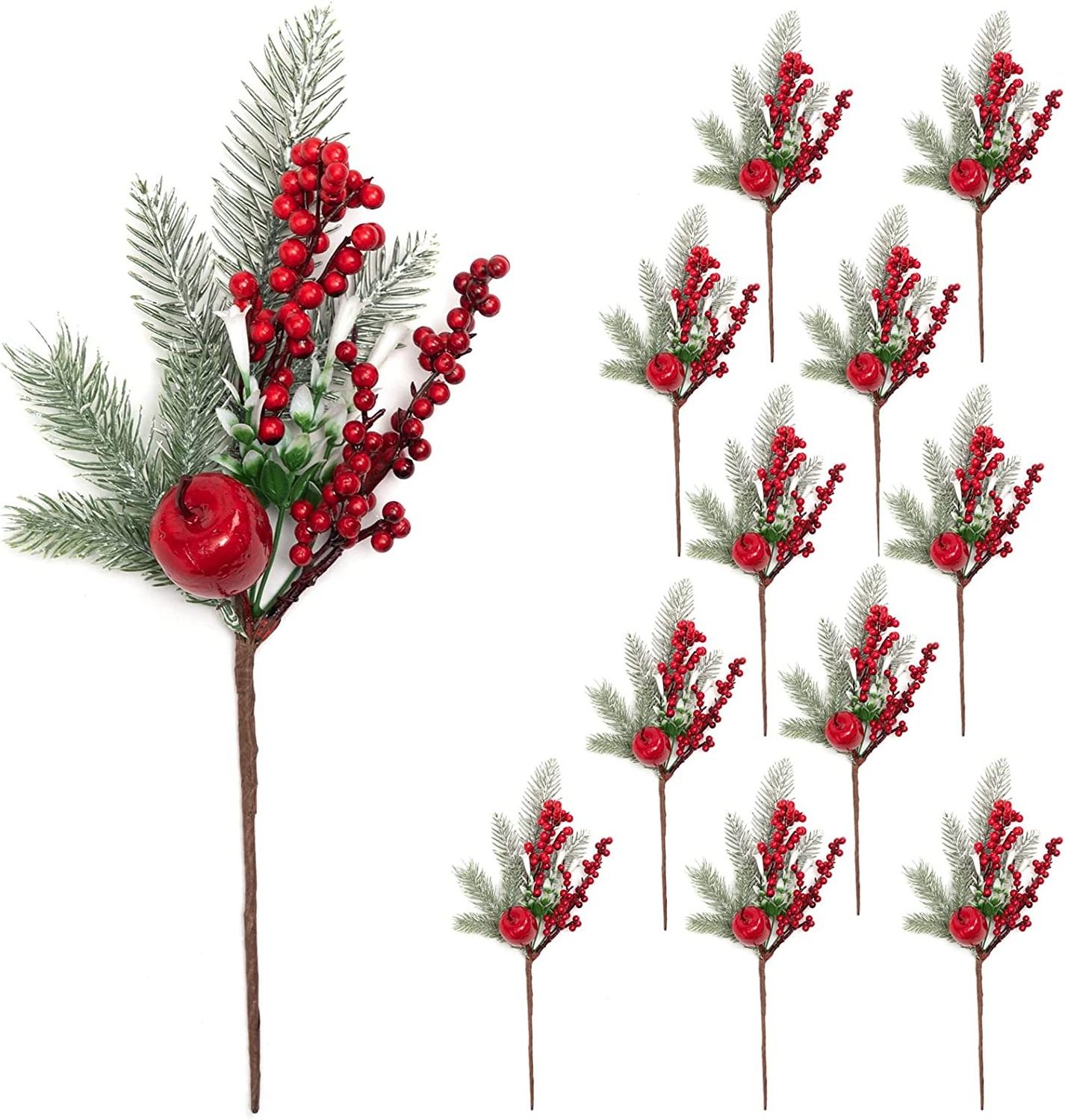 wholesale artificial pine cones pine branches Christmas Decorative Berry Branch with red berries for christmas wreath