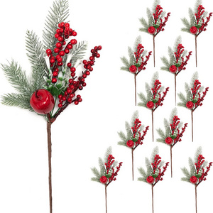 wholesale artificial pine cones pine branches Christmas Decorative Berry Branch with red berries for christmas wreath