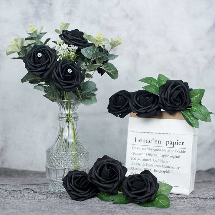 High Quality Artificial PE latex Foam Rose Flowers with stem Bride Bouquet Home Wedding Decor DIY 8CM Colorful Flower Foam