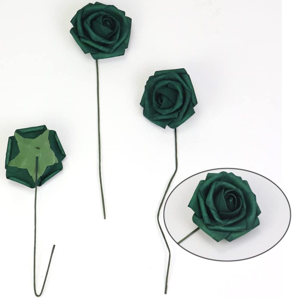 Bulk Dark emerald Green Roses Artificial Flowers with Stem for DIY Wedding Bouquets Centerpieces Arrangements Kissing Ball