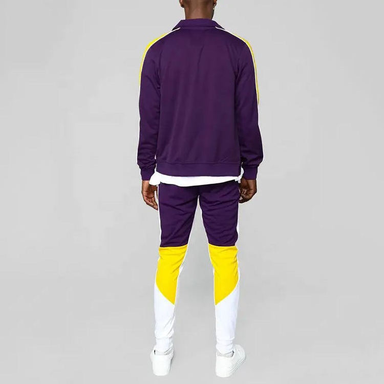 Zipper tracksuit cotton fleece customized high quality fashion track suit tracksuit color block purple tracksuit for men