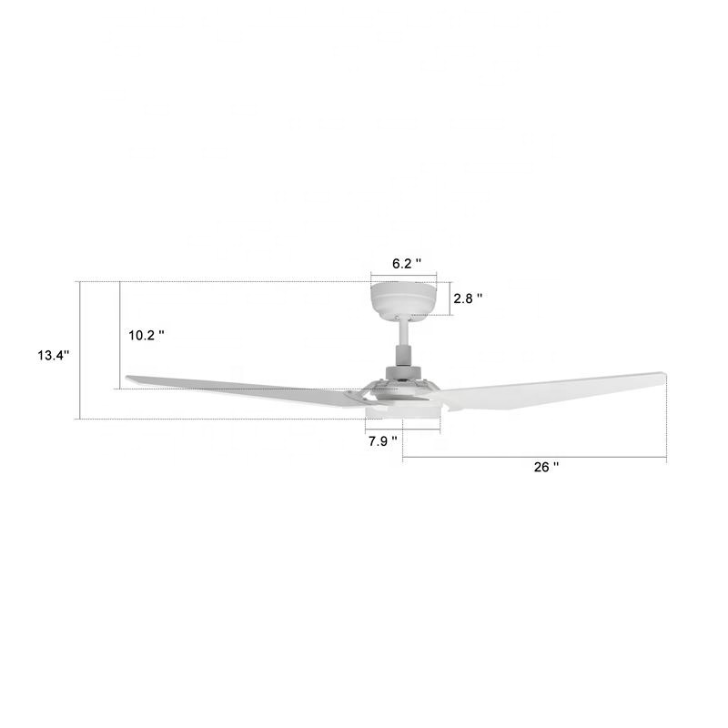 52 Inch White Finish 3 White Blades Low voltage eco system DC ceiling fan with led light