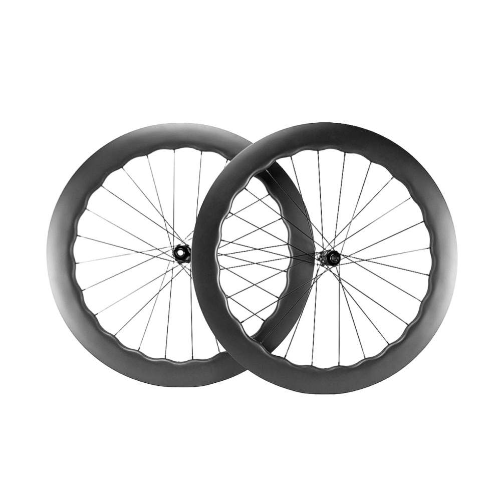 CARROWTER 700C Road Carbon Wave Wheels 6065 Bike Wheelset 25*65mm Disc Brake CX9 Hub UD Gloss/Matte Clincher Tubeless Tubular