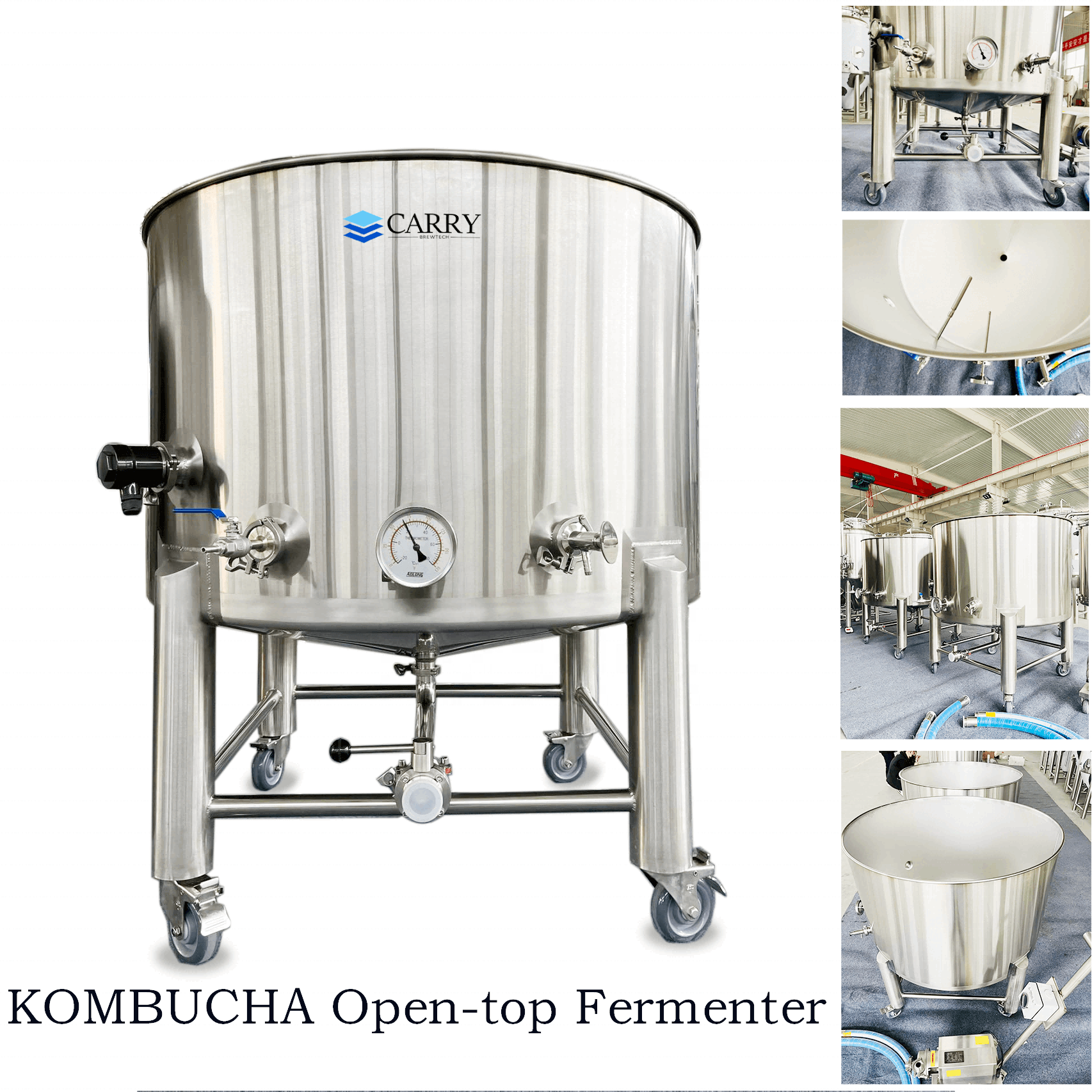 500l 1000l kombucha stainless steel open tank brewing equipment fermentation tank with carbonation port price / brite tank