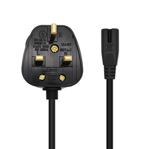 High Quality C13 Certified PC Laptop Computer Monitor Power Cord 2 Ac Outlets with 3 Pin UK Plug