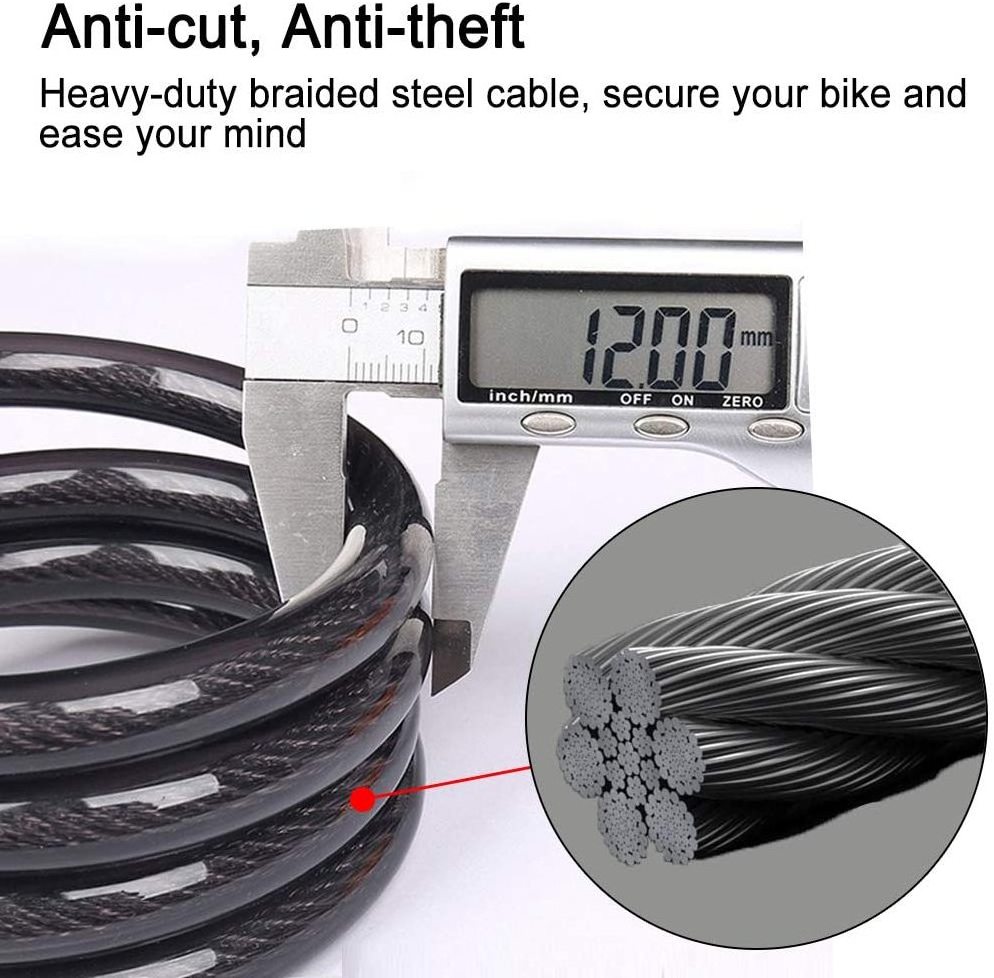 Anti-Theft Bike Cable Lock,5-Digit Resettable Combination Heavy Duty Chain Security Coiling Cable Lock, Universal for Bicycles