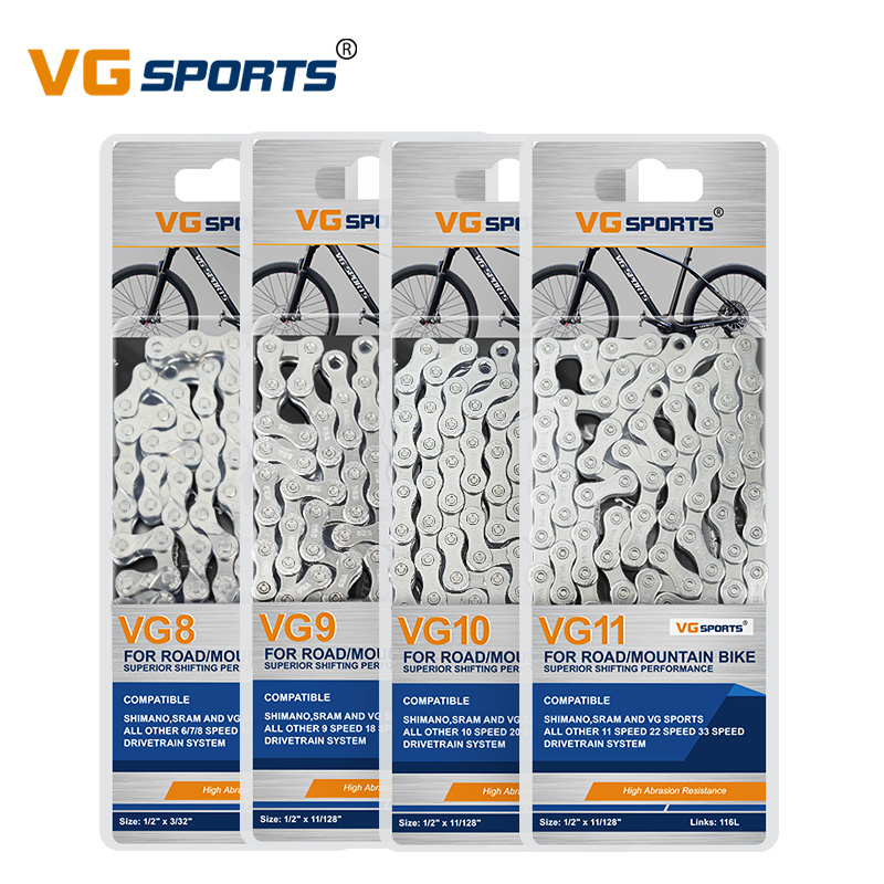 VG Sports Ultralight 8 9 10 11 Speed Bicycle Chain 8s 9s 10s 11s 116Links Silver MTB Mountain Road Bike Chains