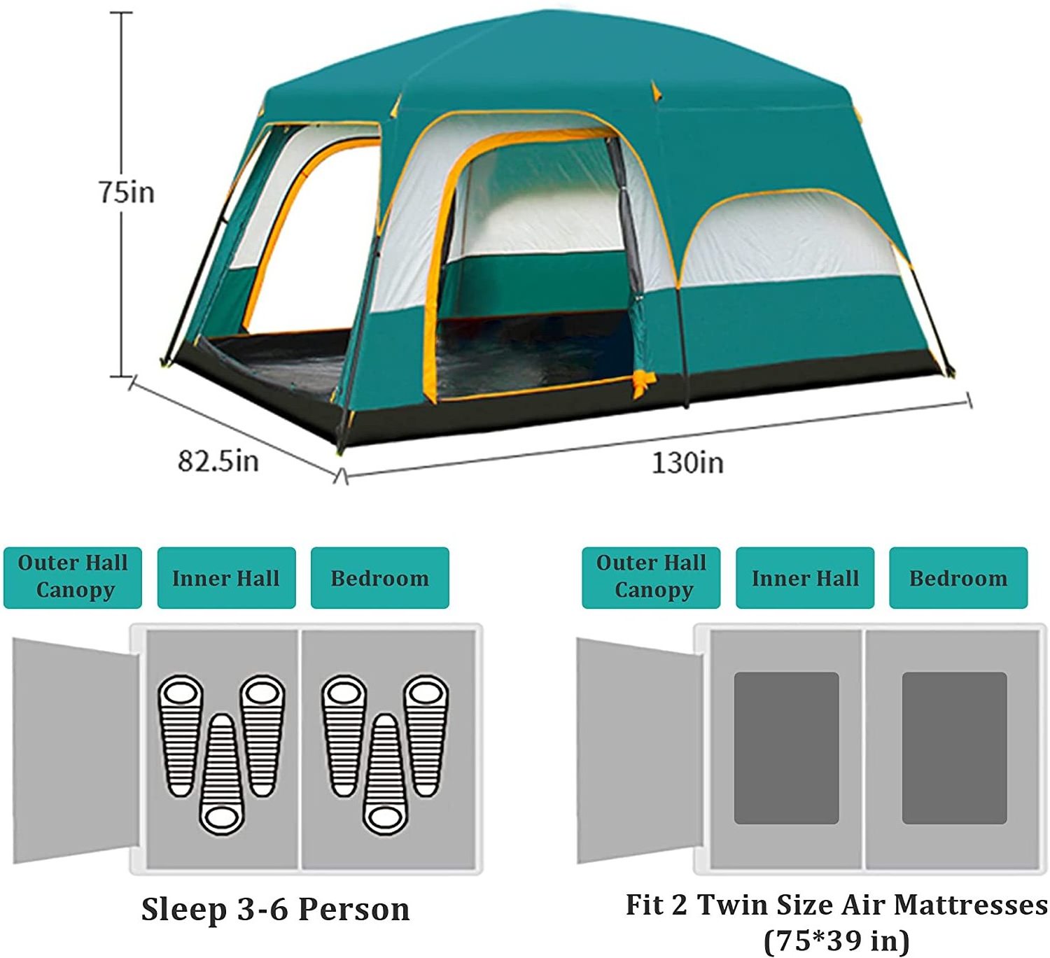 6-12 person large luxury outdoor waterproof canvas tent  for family camping