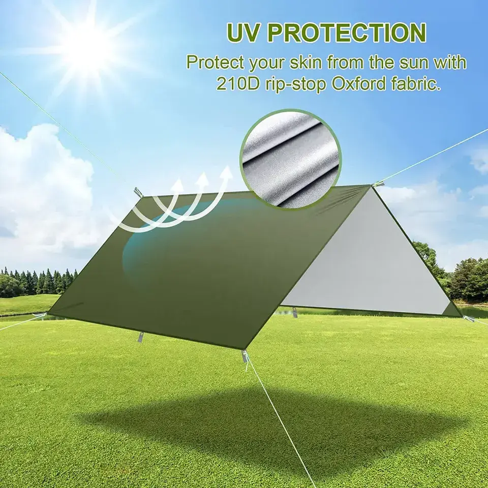 Outdoor Camping Tarp Tent Silver Coated Canopy Sunscreen and Rainproof Shade Ultra-light Portable Picnic Camping Equipment