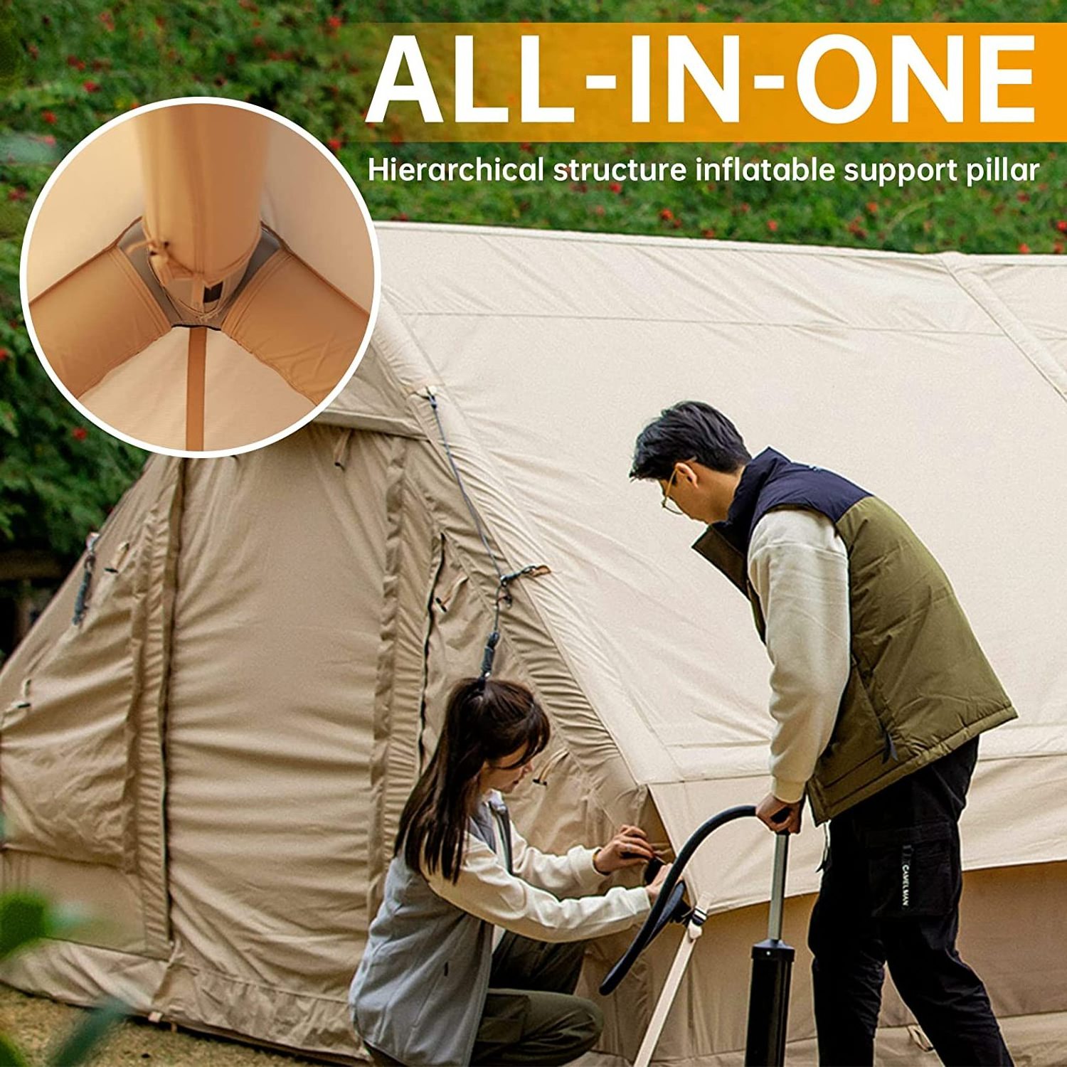 Inflatable Camping Tent with Pump Easy Setup 4 Season Waterproof Windproof Outdoor Blow Up Glamping Tent Luxury Cabin with  pump