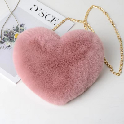 2023 Fashion Heart Shaped Bag Valentine'S Day Rabbit Fur Plush Shoulder Bag Chain Women Crossbody Bag Clutch Purse