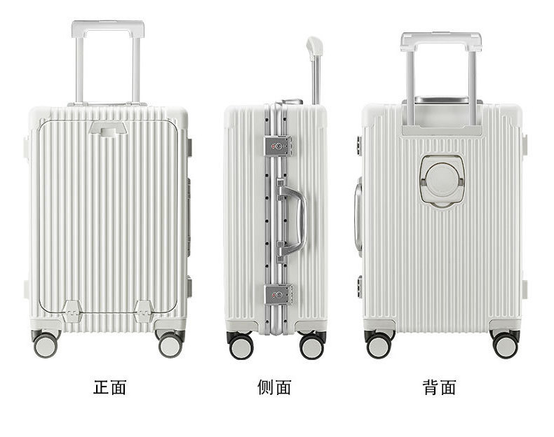 2023 New Design Multifunctional Front Open Luggage Lightweight Hard side Suitcase Travel Luggage With USB Charger And Cup Holder