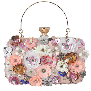 Colorful Rhinestone Clutch Purses Floral Bride Wedding Handbag Chain Shoulder Bag luxury Women's Floral Evening Handbags