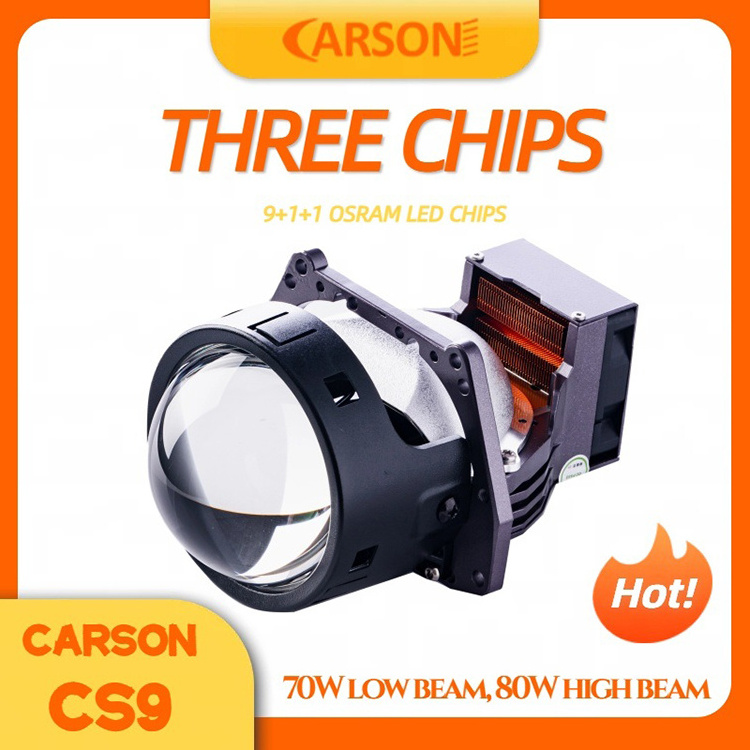 Carson CS9 Factory Wholesale High Quality  Three Reflectors  70W Lb/80W Hb Bi Led Lens  For Car Headlight