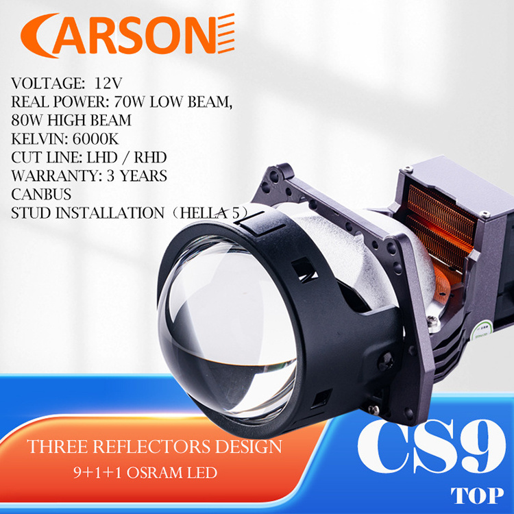 Carson CS9  High Quality  Three Reflectors  70W/80W Brighter than laser Bi Led Lens  For Car Headlight