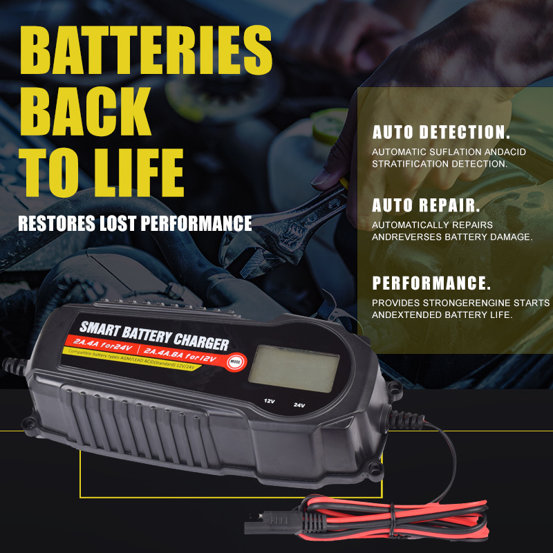 Fast Charging High Power Smart 12v 24v Auto Repair Lead-acid Battery Charger 10a Car Trickle Battery Charger