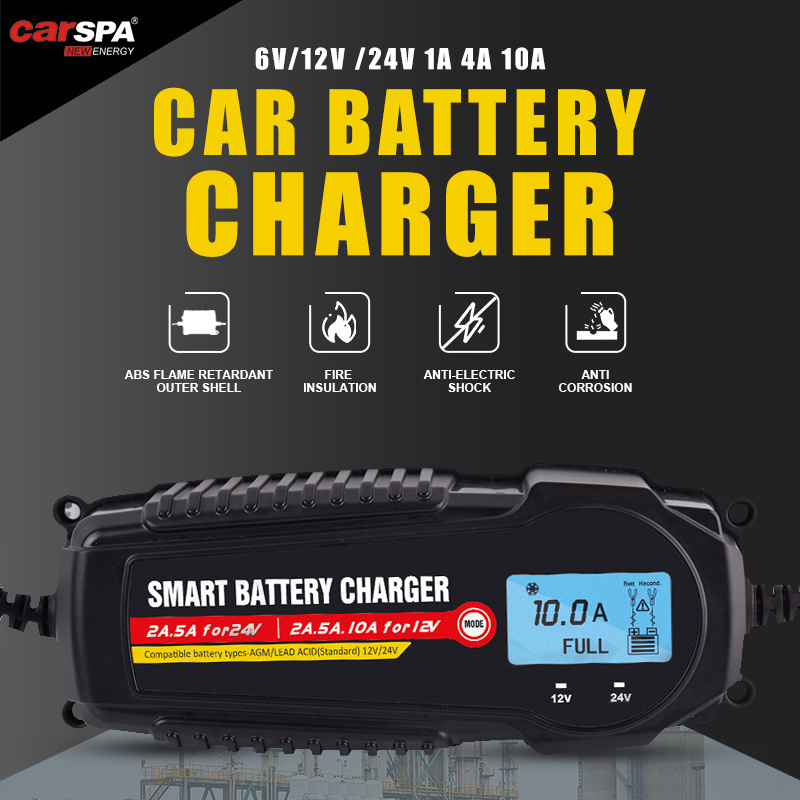 Fast Charging High Power Smart 12v 24v Auto Repair Lead-acid Battery Charger 10a Car Trickle Battery Charger