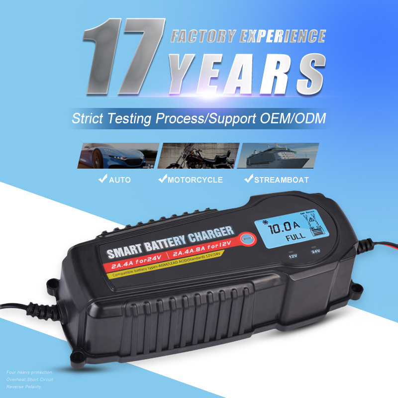 Fast Charging High Power Smart 12v 24v Auto Repair Lead-acid Battery Charger 10a Car Trickle Battery Charger