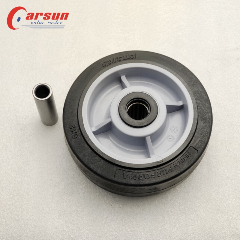 CARSUN 6 inch black TPR wheel Plastic solid Heavy duty 150mm Artificial rubber wheels With Roller bearing