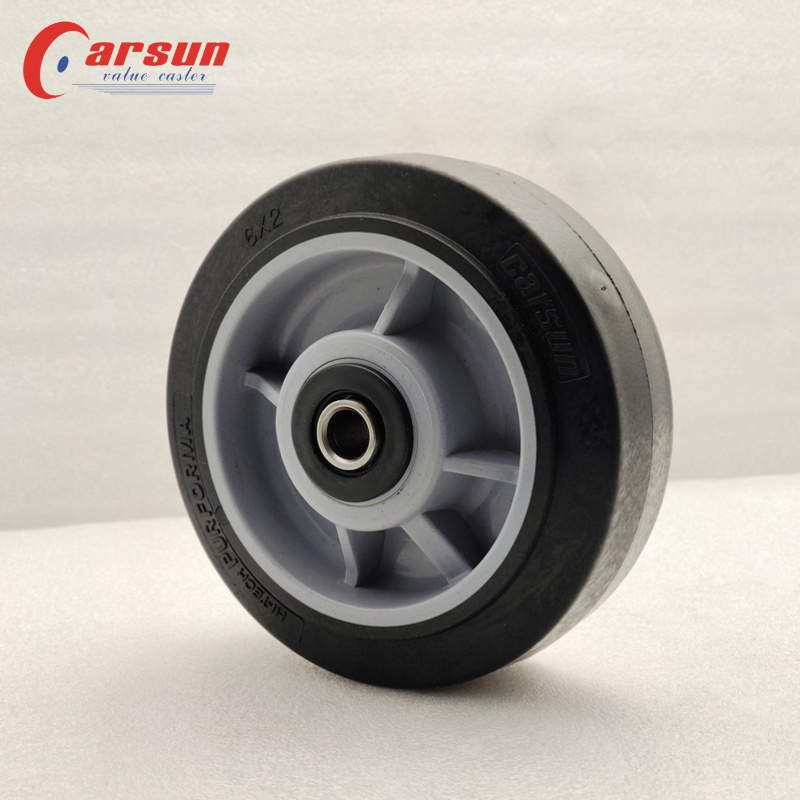 CARSUN 6 inch black TPR wheel Plastic solid Heavy duty 150mm Artificial rubber wheels With Roller bearing