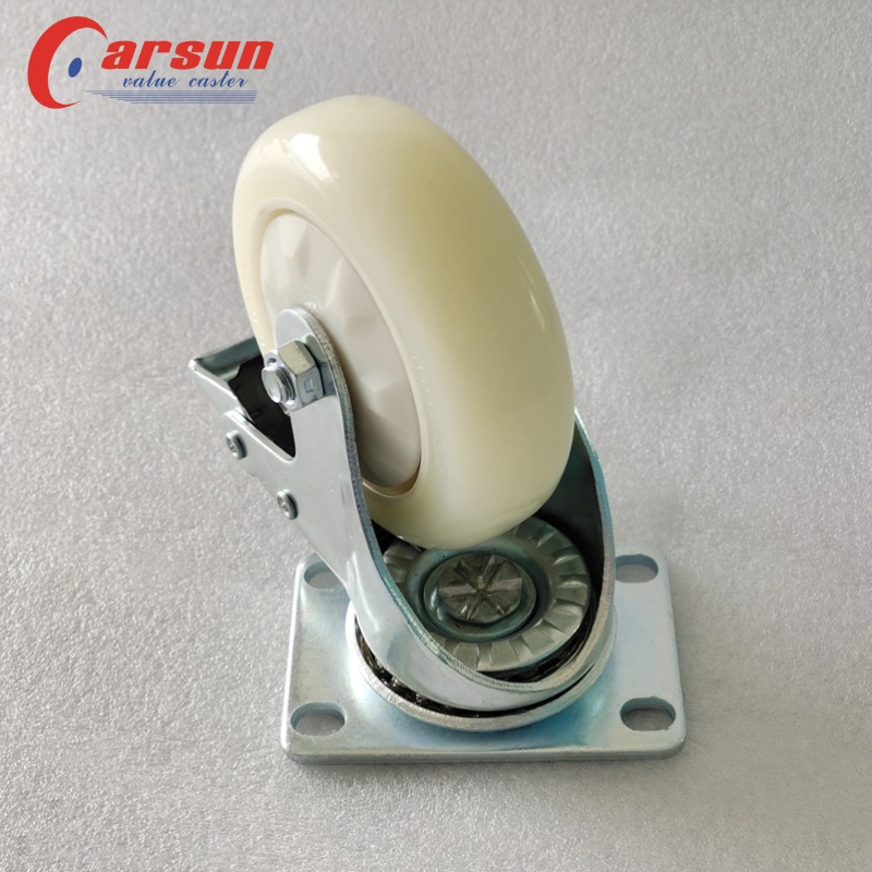 Medium Industrial Casters 4 inch White nylon caster Wheels with lock With lid