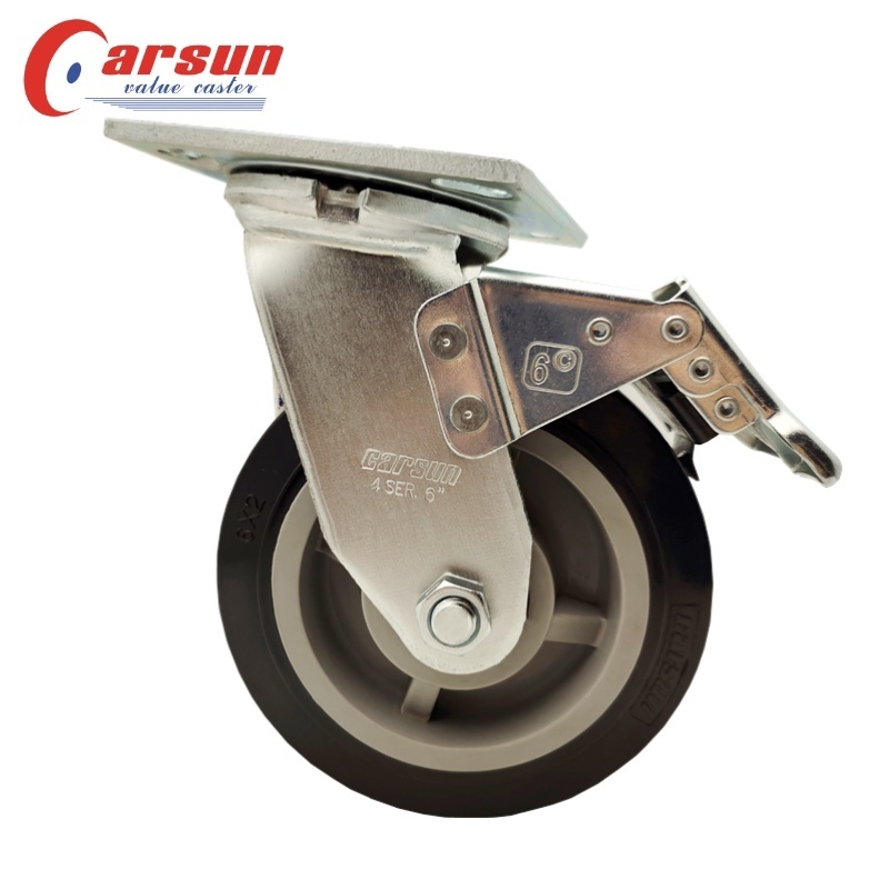 Heavy duty industrial castors 6 inch modified nylon wheels swivel caster with brake