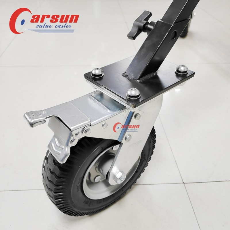 Heavy industrial casters 8 inch inflatable rubber swivel caster wheels with brakes