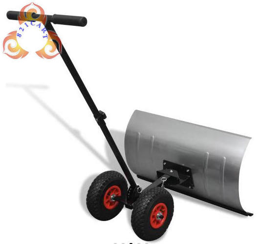 Two Wheels Metal Heavy Duty Retractable Adjustable Snow Pusher Handle Push Snow Shovel