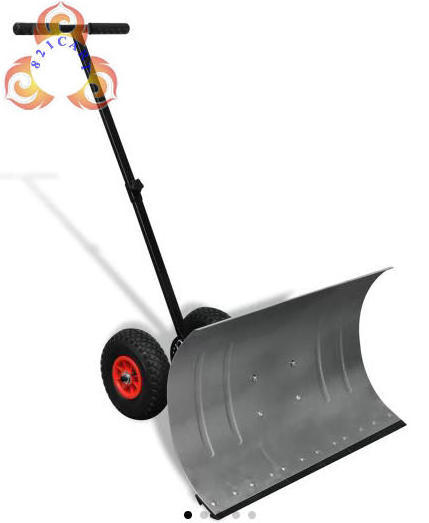 Two Wheels Metal Heavy Duty Retractable Adjustable Snow Pusher Handle Push Snow Shovel