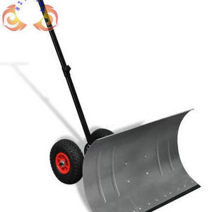 Two Wheels Metal Heavy Duty Retractable Adjustable Snow Pusher Handle Push Snow Shovel