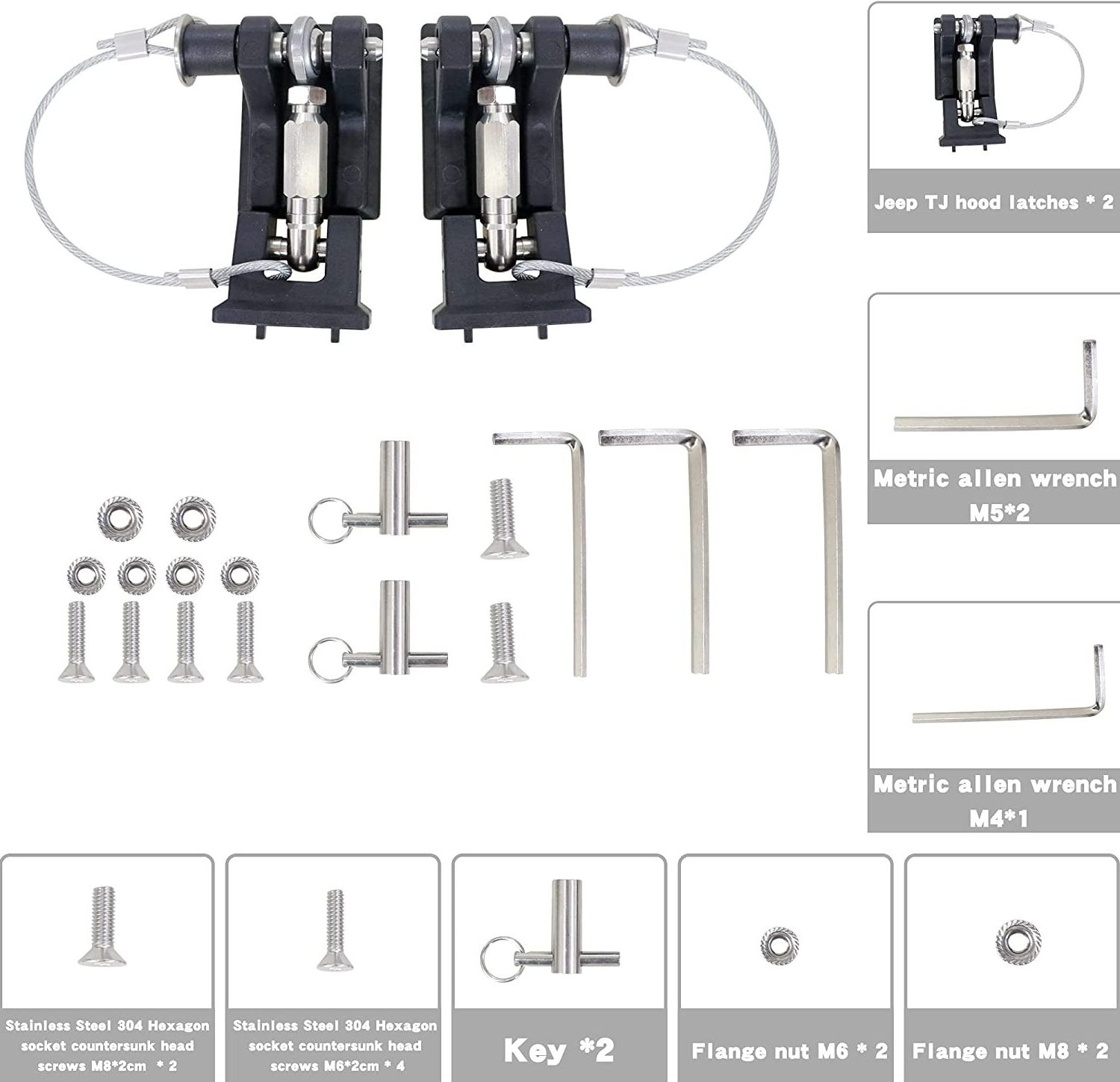 Special Material Hood Latch Catches for Jeep Wrangler TJ 96-07