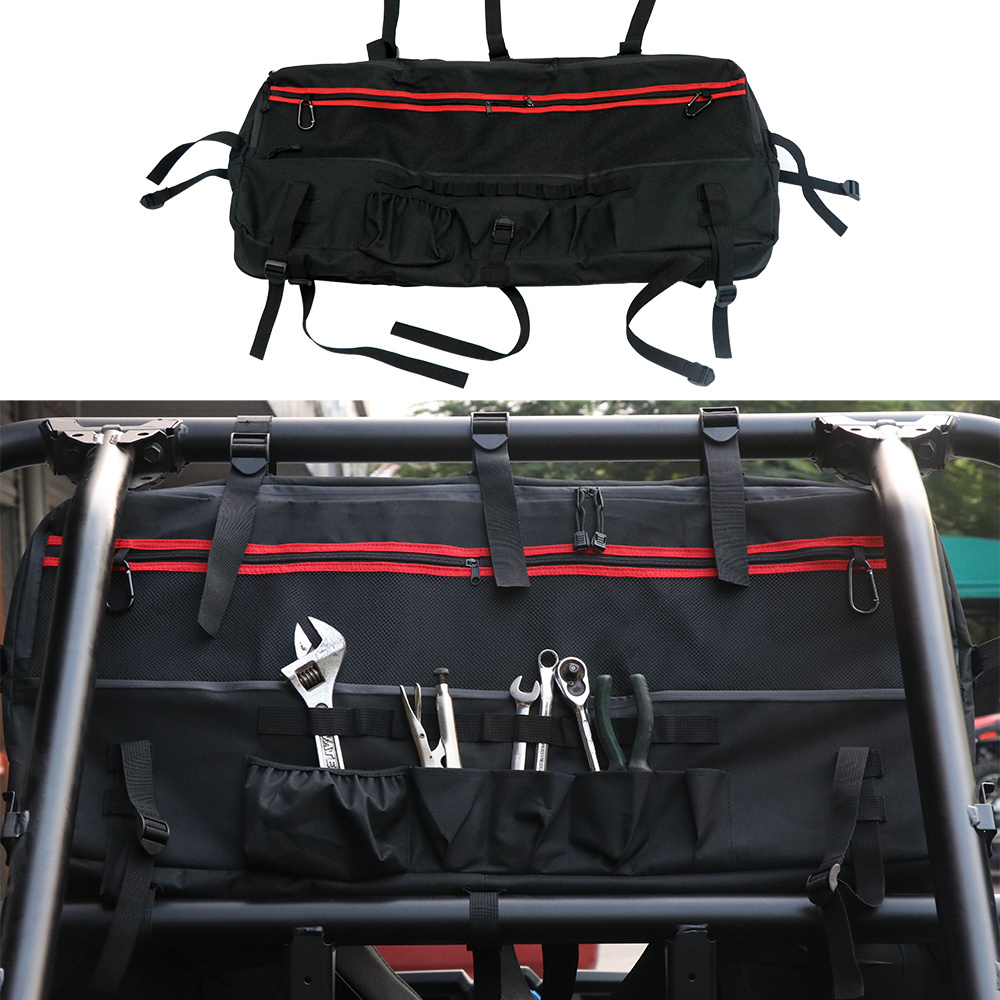 Black  ATV UTV Large Roll Cage Accessories Rear Trunk Storage Bags Organizer