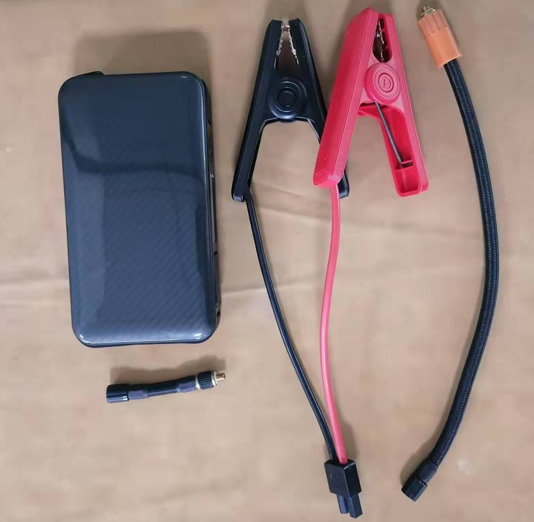 Lithium portable emergency car jump starter with air compressor