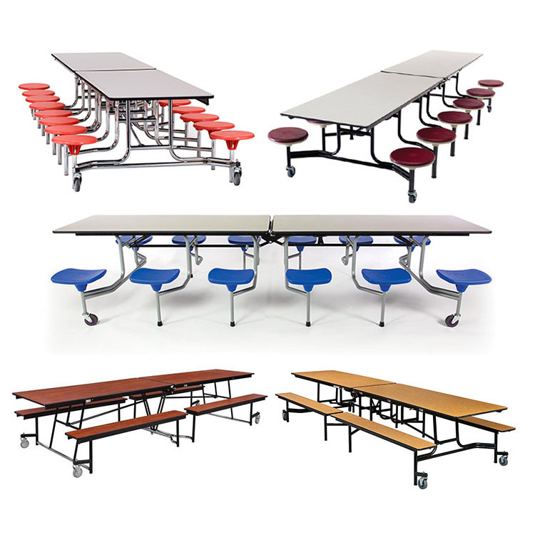 Cartmay Folding Dining Cafeteria Table and Chair Set School Hall Canteen Table with Bench Metal Stainless Steel Modern 1 Set