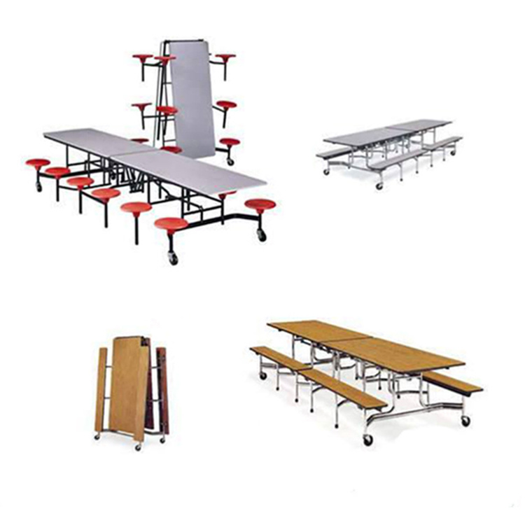 Cartmay Folding Dining Cafeteria Table and Chair Set School Hall Canteen Table with Bench Metal Stainless Steel Modern 1 Set