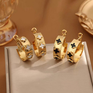 Luxurious Fashionable Four Leaf Clover 18K Gold Plated Stainless Steel Waterproof Exquisite Women's Jewelry Earrings