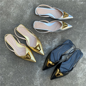 ZA Golden metal  pointed toe slingback strap  flat shoes  for women