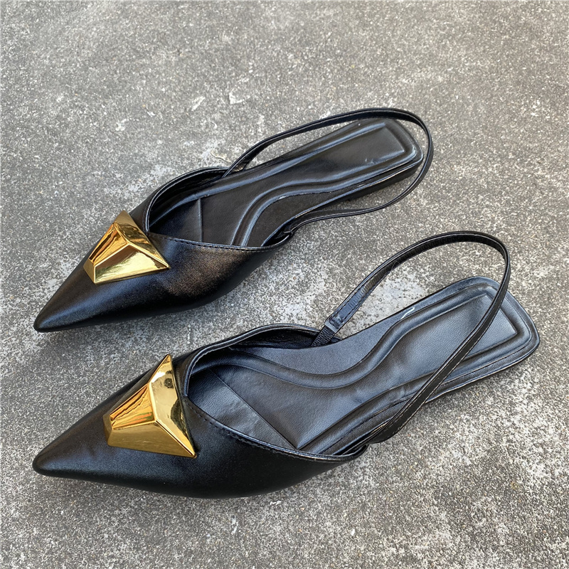 ZA Golden metal  pointed toe slingback strap  flat shoes  for women