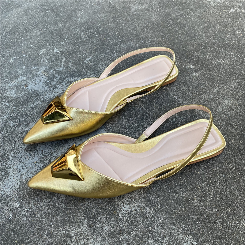 ZA Golden metal  pointed toe slingback strap  flat shoes  for women