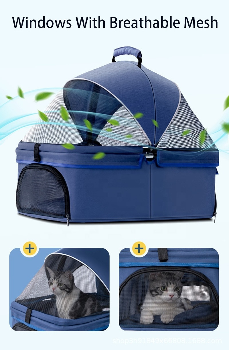 BunnyHi CWTC002 Detachable Easy Fold Baby Strollers Pet Carriers For Cats Small Dogs With Removable Basket