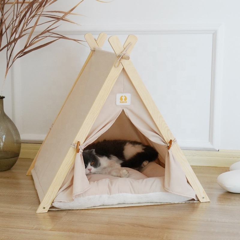 BunnyHi PET044 Comfortable Portable Indoor Pet Bed Teepee Tent Dog House With Thick Cushion For Puppy Cat