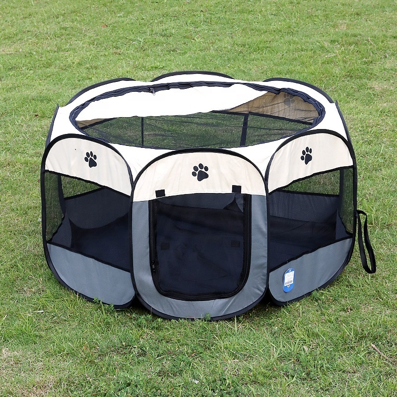 BunnyHi PET004 Foldable Portable Pet Dog Playpens Exercise 8-Panel Kennel Mesh Shade Cover Pet Cages Houses for Puppy Dog Yorkie