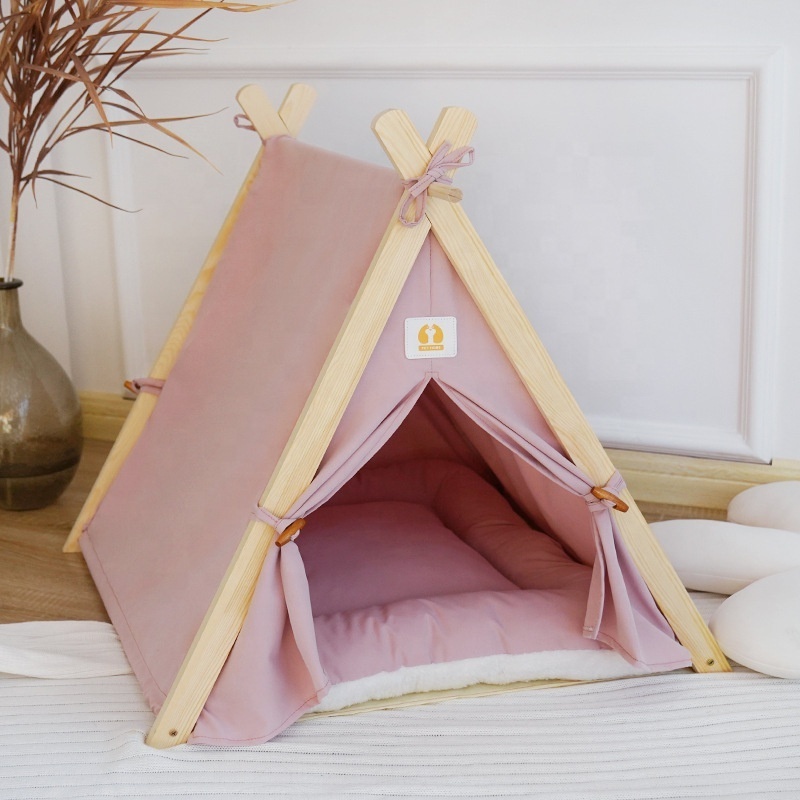 BunnyHi PET044 Comfortable Portable Indoor Pet Bed Teepee Tent Dog House With Thick Cushion For Puppy Cat