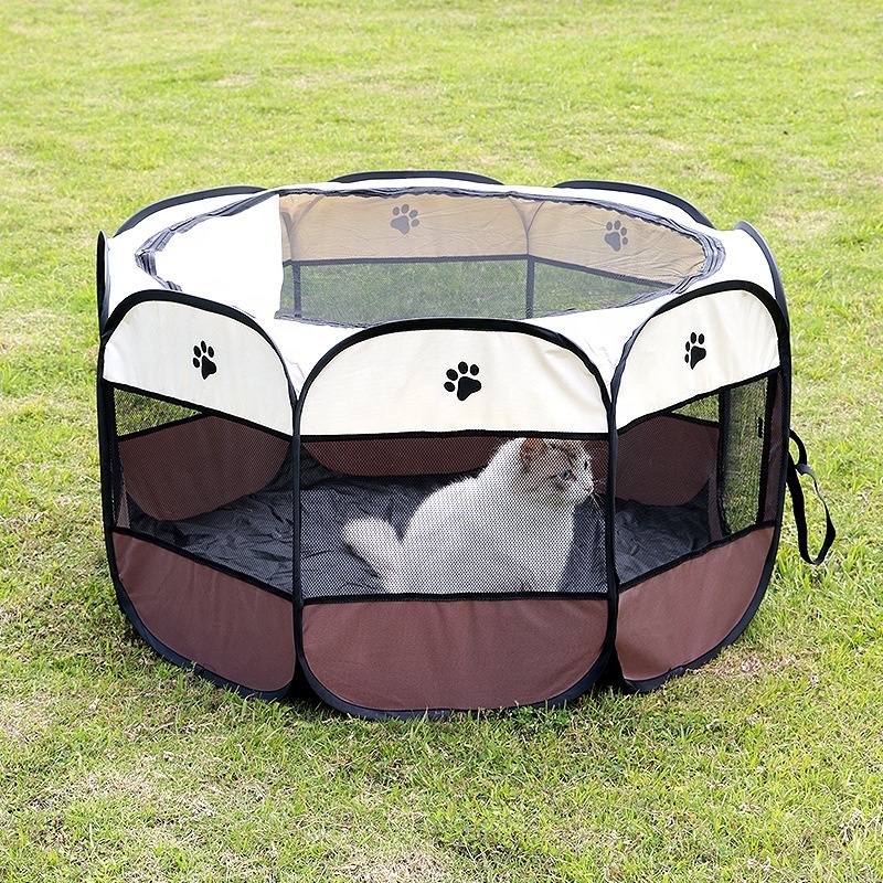 BunnyHi PET004 Foldable Portable Pet Dog Playpens Exercise 8-Panel Kennel Mesh Shade Cover Pet Cages Houses for Puppy Dog Yorkie