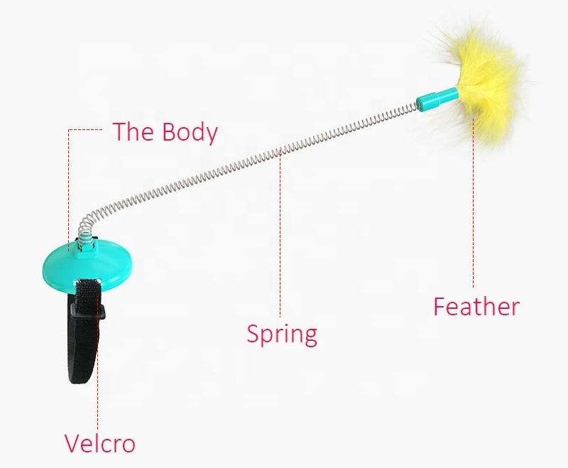 BunnyHi PET036 New Funny Pet Products Kitten New Collar Pet Cat Cat Stick Toy Cat Teaser with Feather Wand Toy for Indoor Kitty