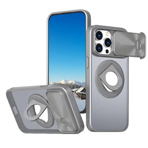 Slide Window Camera Protect Phone Cover for iPhone 11 12 13 14 15 Translucent Frosted Finger Holder Phone Case