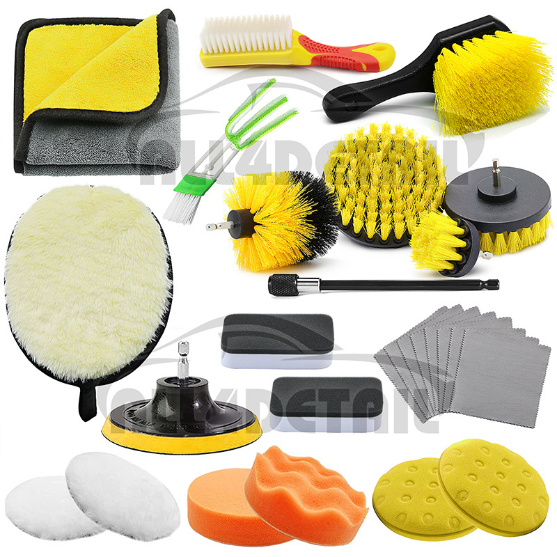 28Pcs Car Detailing Kit Drill Soft Brush Set Auto Interior Exterior Cleaning For Washing Wheel Dashboard Leather Seats